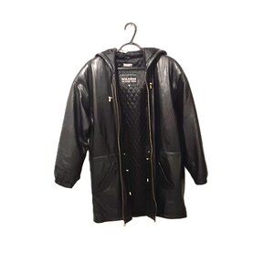Vintage 1985 Wilsons Black Leather Hooded Men’s Coat – Size M, Thinsulate Lined